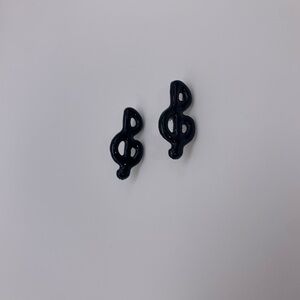 Black Ceramic Treble Clef Music Note Stud Earrings